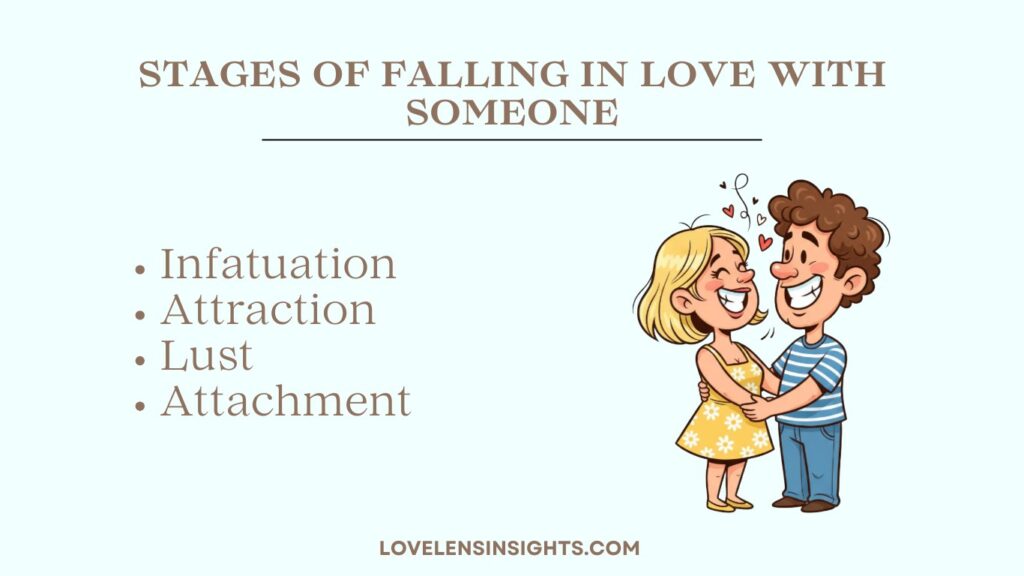 The four stages of falling in love (infatuation, attraction, lust, and attachment)