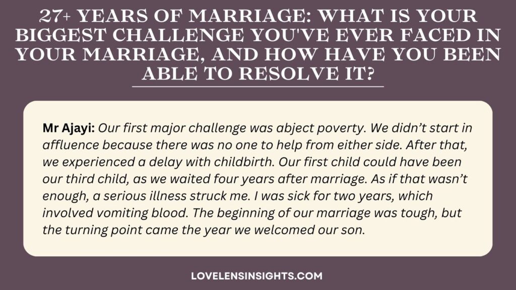 Challenges faced during 27 years of marriage