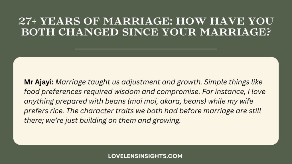 How the couples changed in 27 years of marriage