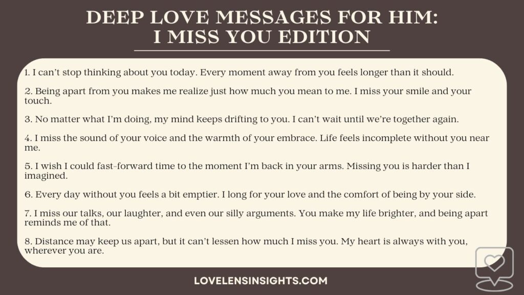 I miss you edition of deep love messages for him