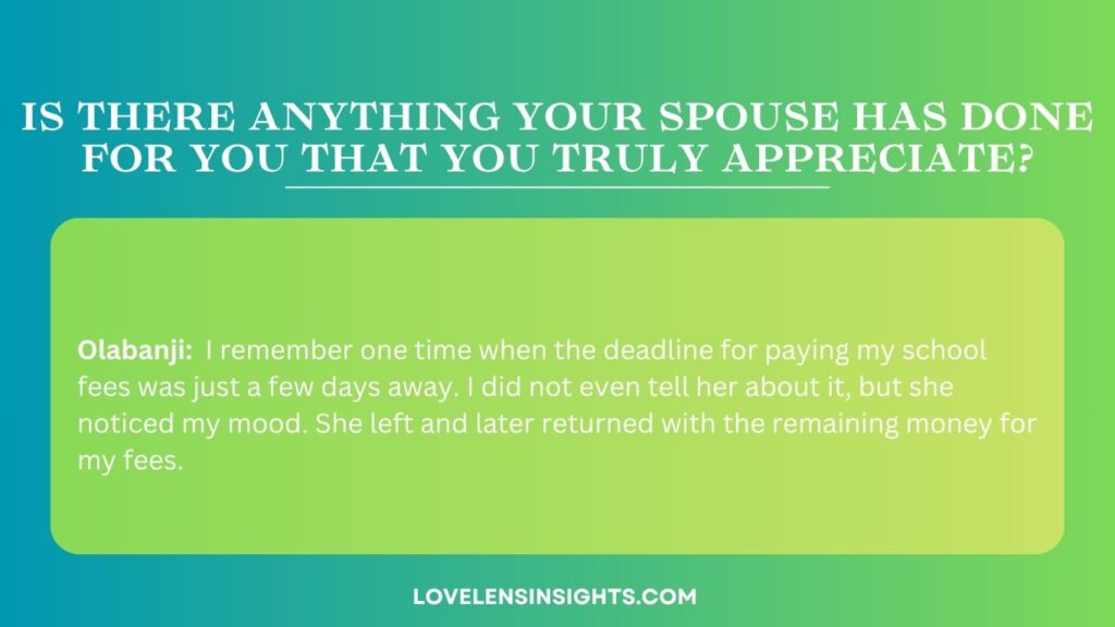 This couple share how they appreciate each other