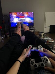 Couple enjoying their game night date