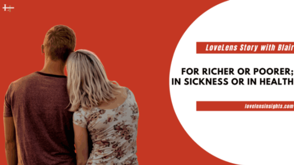 A blog banner that describes Blair and her husband's marriage story